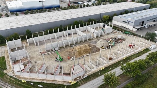 Drohnenaufnahme der Baustelle von Werk 3 in Straubing